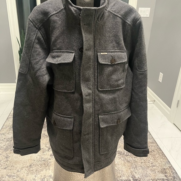 WOODS LONDON 🇬🇧GREY PEA Coat size extra large very sharp jacket🇬🇧 fall mod - Picture 16 of 17